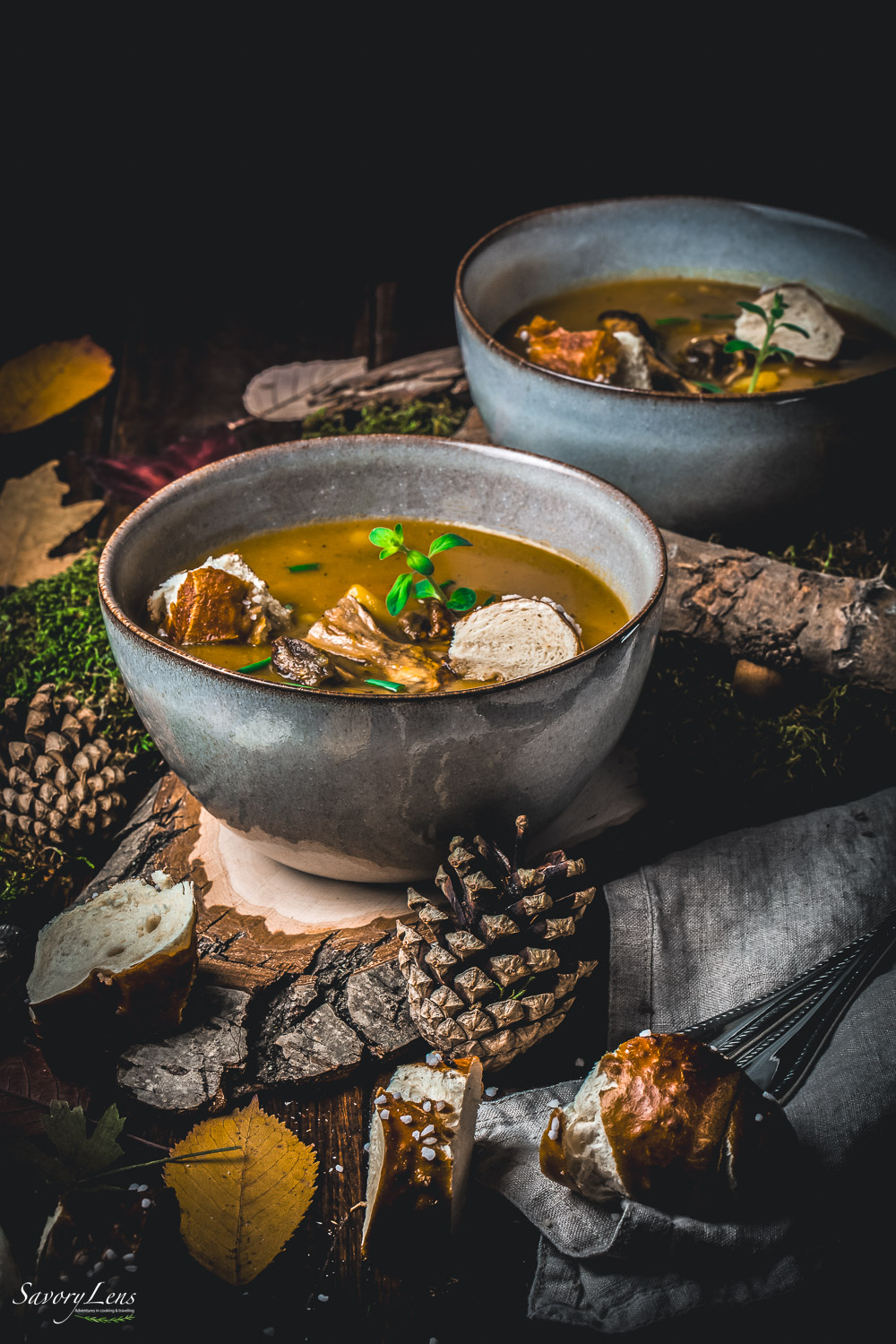 Bramboračka - Prager Kartoffelsuppe mit Laugen-Croûtons Bramboracka