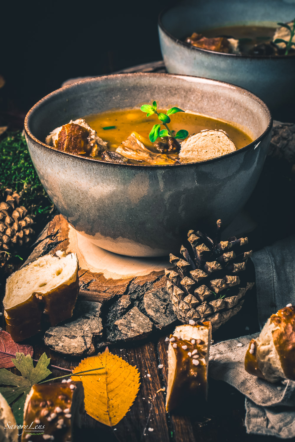 Bramboračka - Prager Kartoffelsuppe mit Laugen-Croûtons Bramboracka