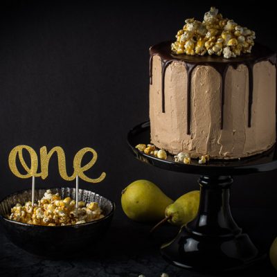 Birnen-Nougat-Torte mit Karamell-Popcorn