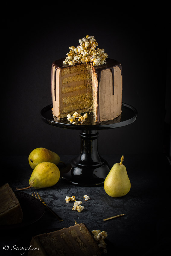 Birnen-Nougat-Torte mit Karamell-Popcorn