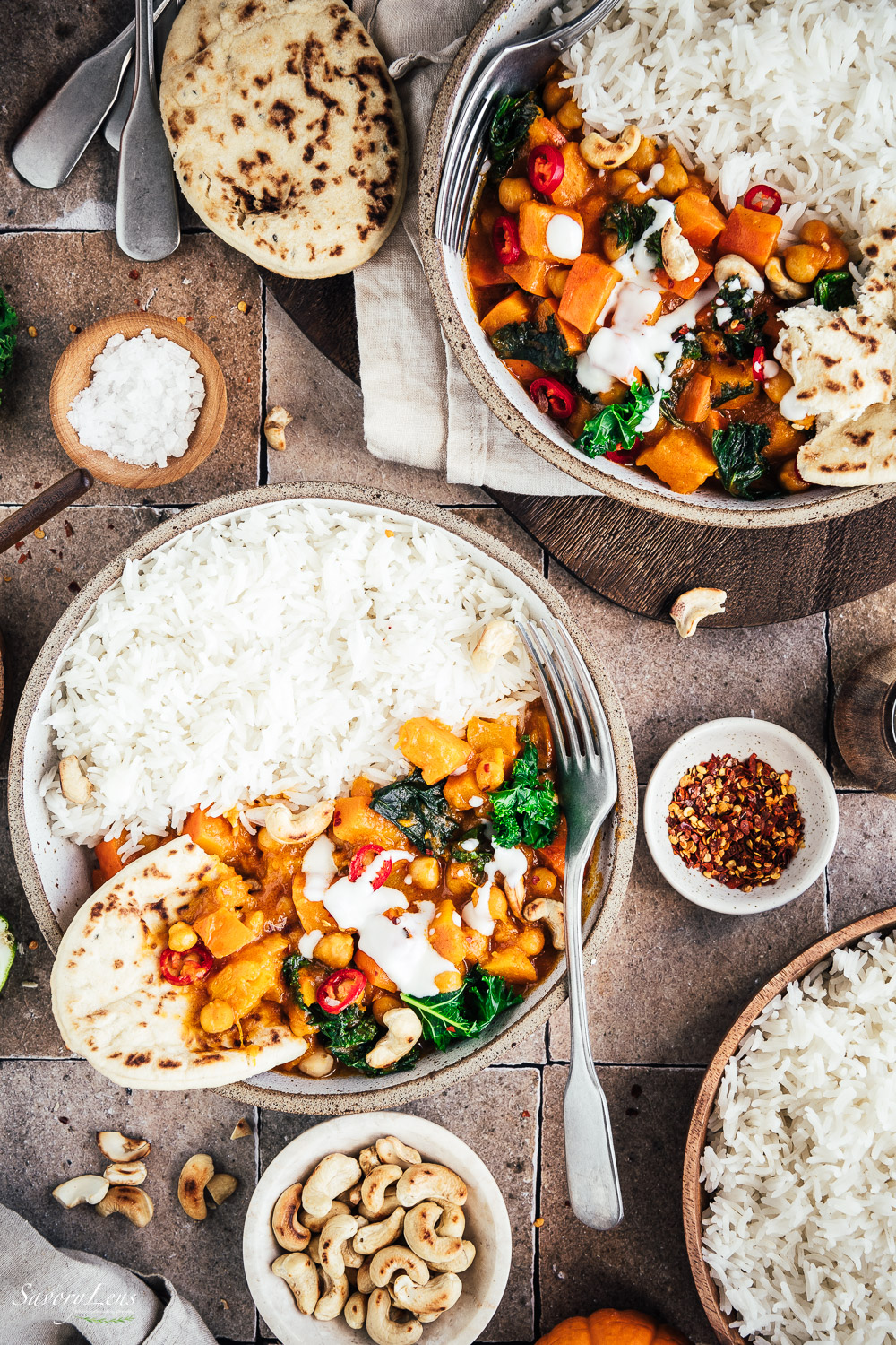 Kürbis-Kichererbsen-Curry mit Grünkohl